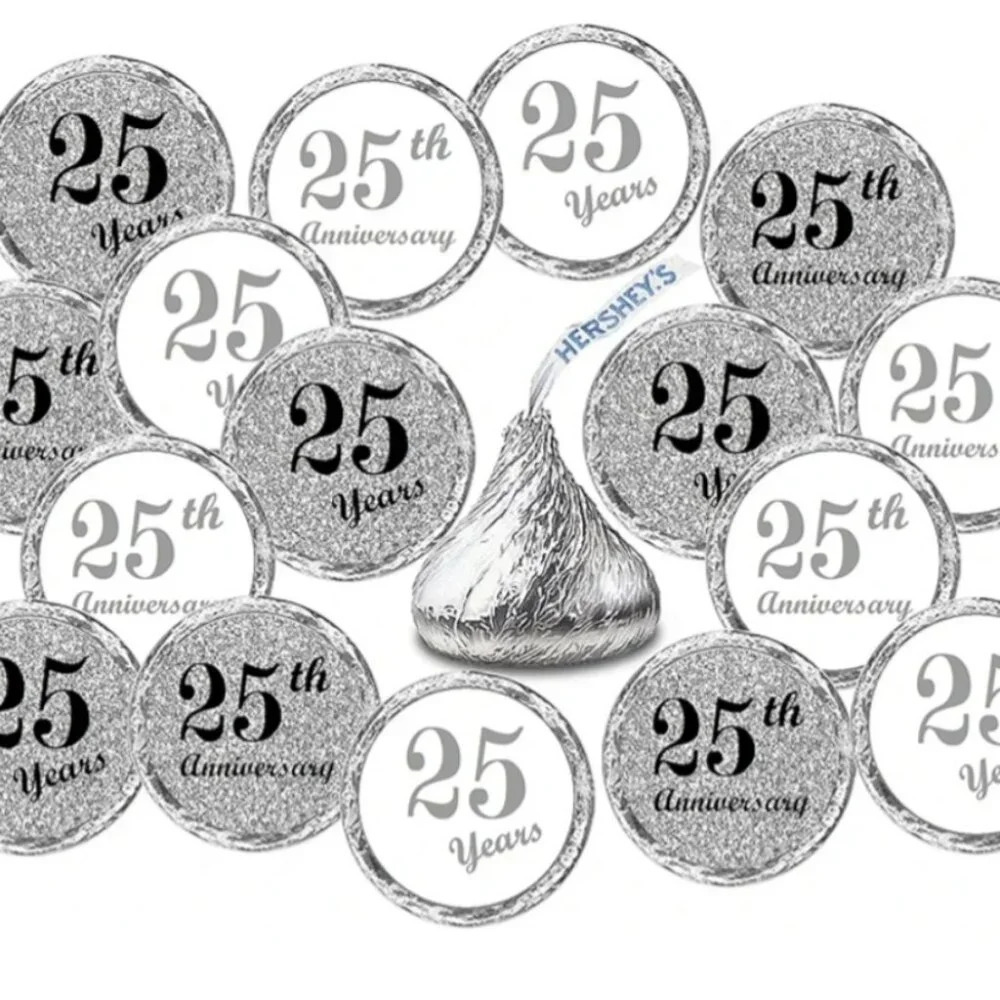 25th Anniversary Kisses Stickers, (Set of 216) Chocolate Drops Labels  Stickers